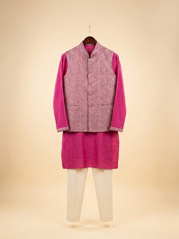 Pink Kurta with Embroidered Modi Jacket Set