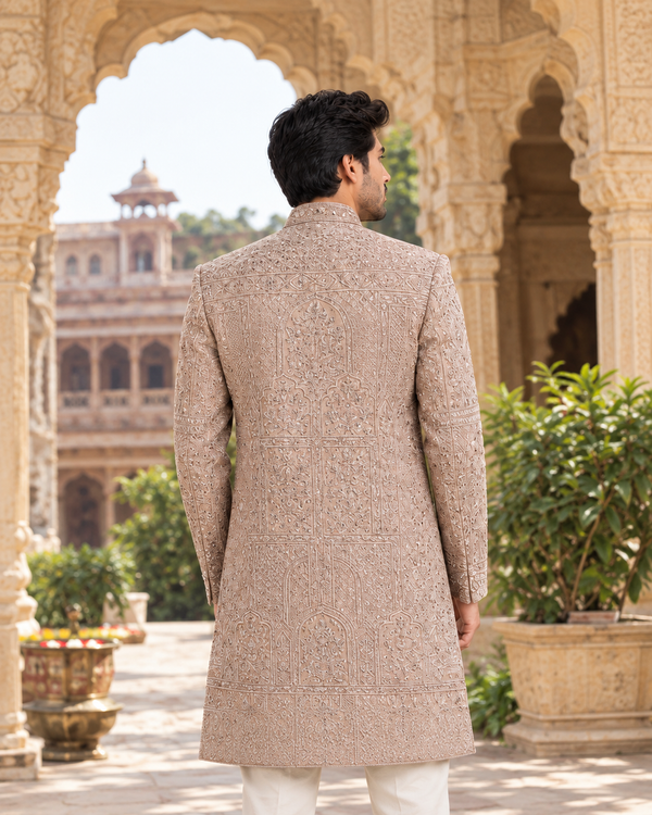 Men's Beige Premium Embroidered Sherwani