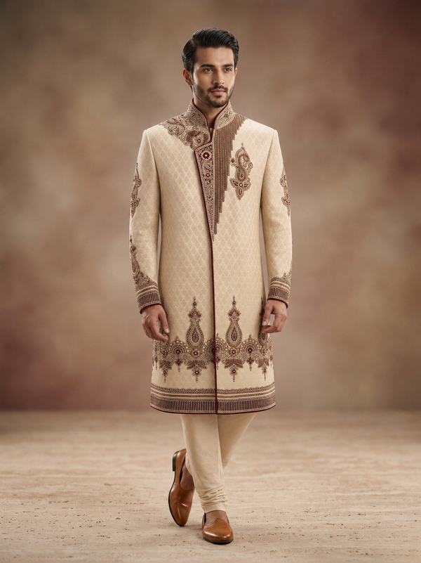 Ivory Embroidered Sherwani Set