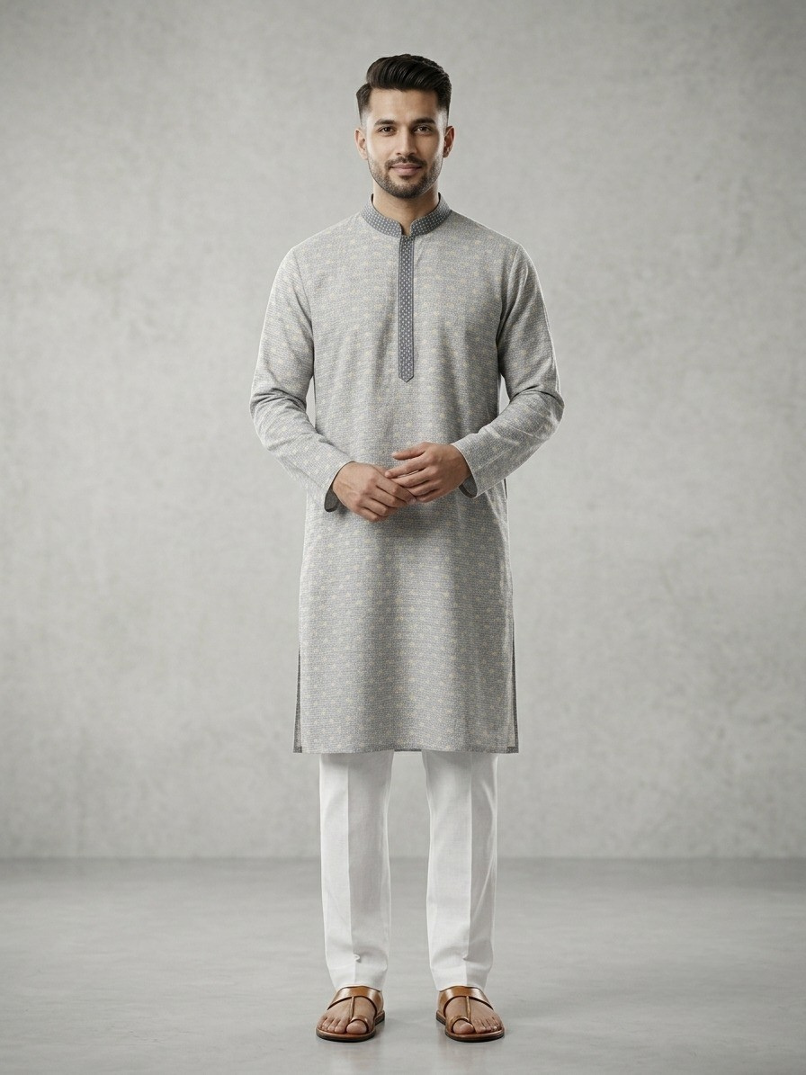 Light Grey Cotton Kurta Set