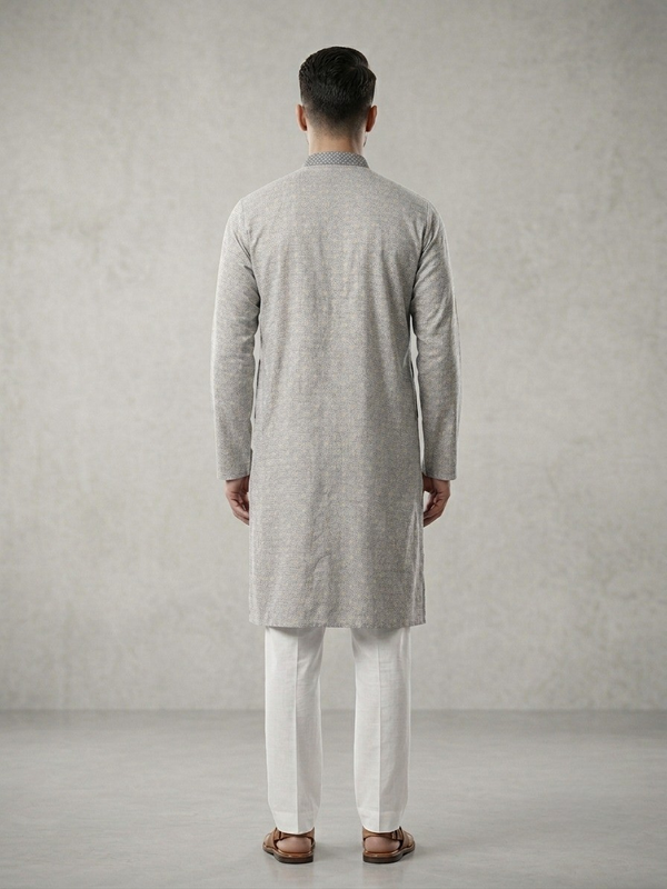 Light Grey Cotton Kurta Set