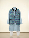 Sky Blue Kurta with Printed Modi Jacket Set