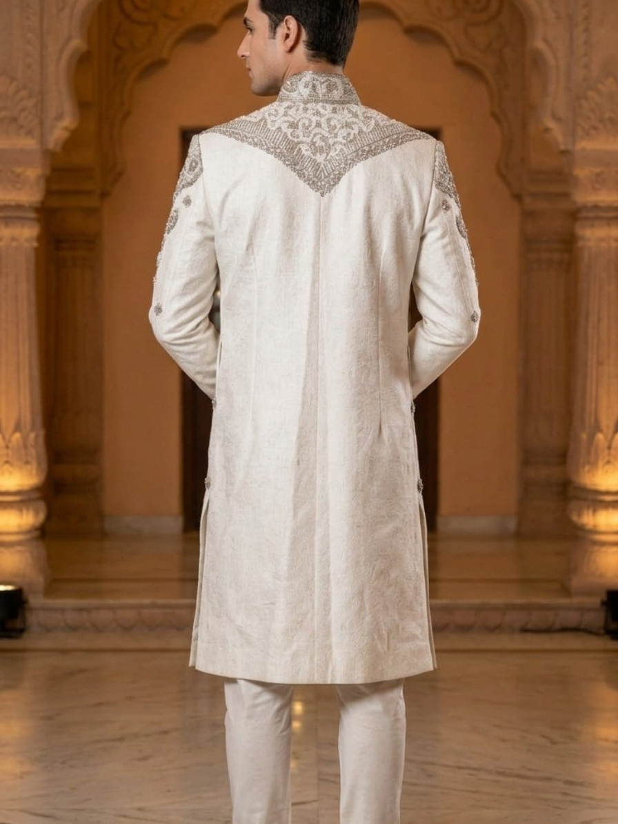 Ivory Embroidered Sherwani Set