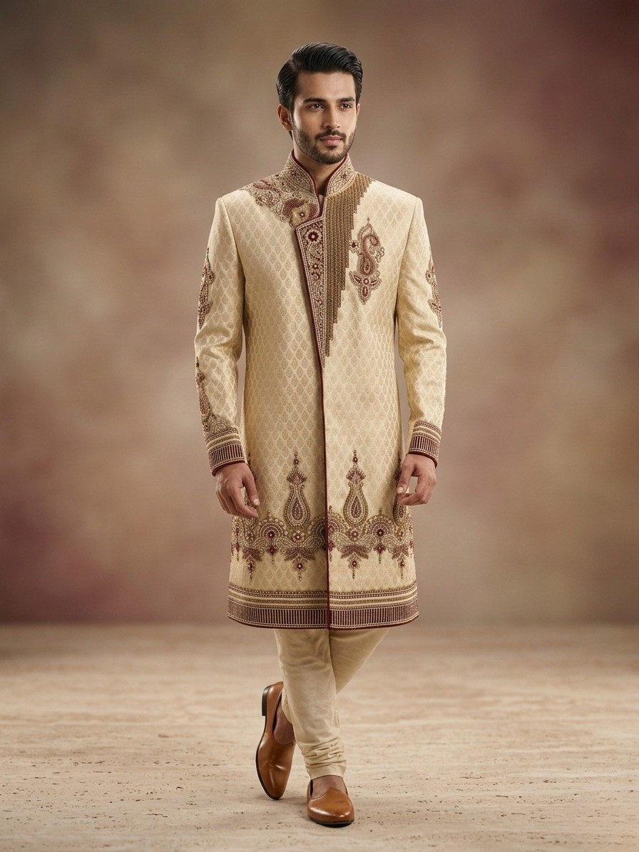 Ivory Embroidered Sherwani Set