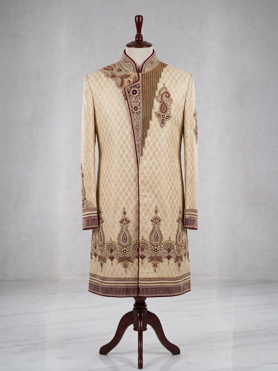 Ivory Embroidered Sherwani Set