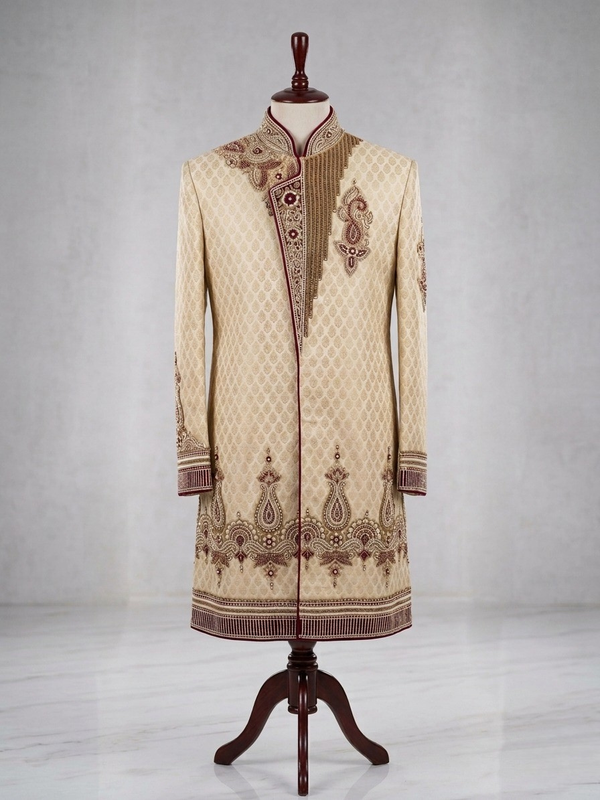 Ivory Embroidered Sherwani Set