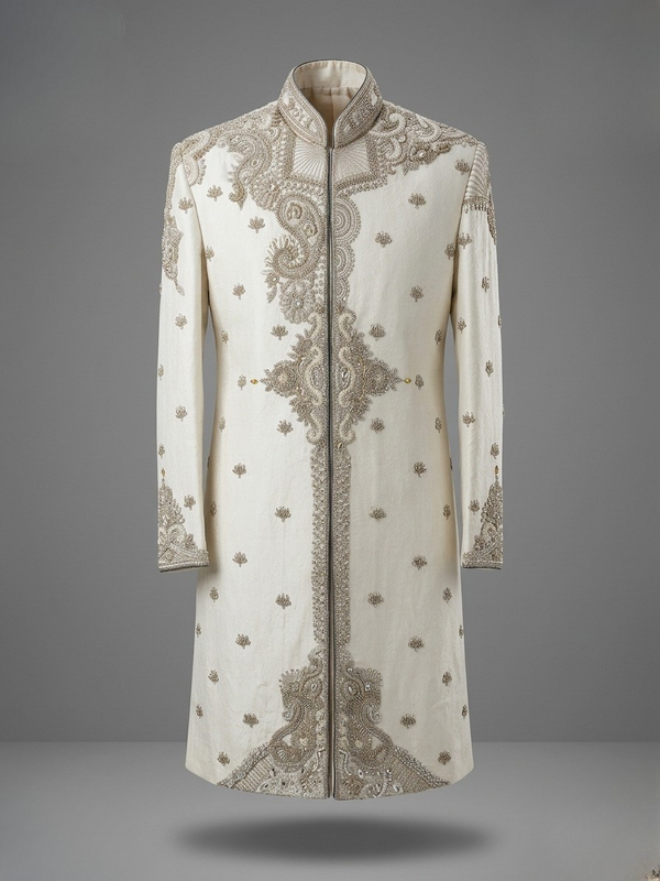 Ivory Embroidered Sherwani Set