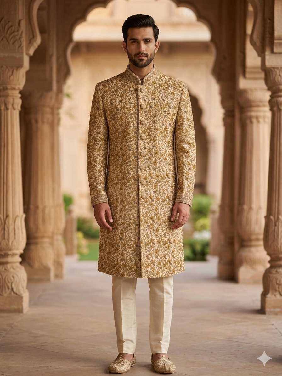 Royal Gold Embroidered Sherwani