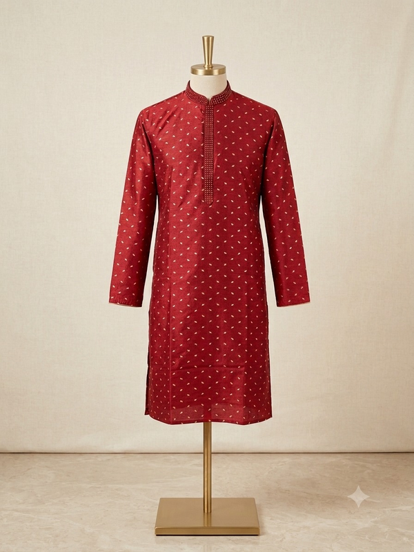 Maroon Embroidered Kurta Set