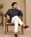 Charcoal Grey Bandhgala Blazer with White Trousers