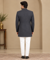 Charcoal Grey Bandhgala Blazer with White Trousers