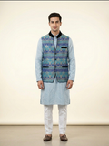Sky Blue Kurta with Printed Modi Jacket Set