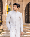 Men’s Premium White Printed Bandhgala