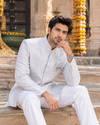 Men’s Premium White Printed Bandhgala