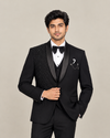 Black Beaded Tuxedo 5-Piece Suit Set for Men | House of SN