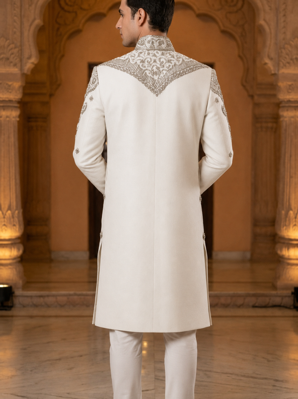 Ivory Embroidered Sherwani Set